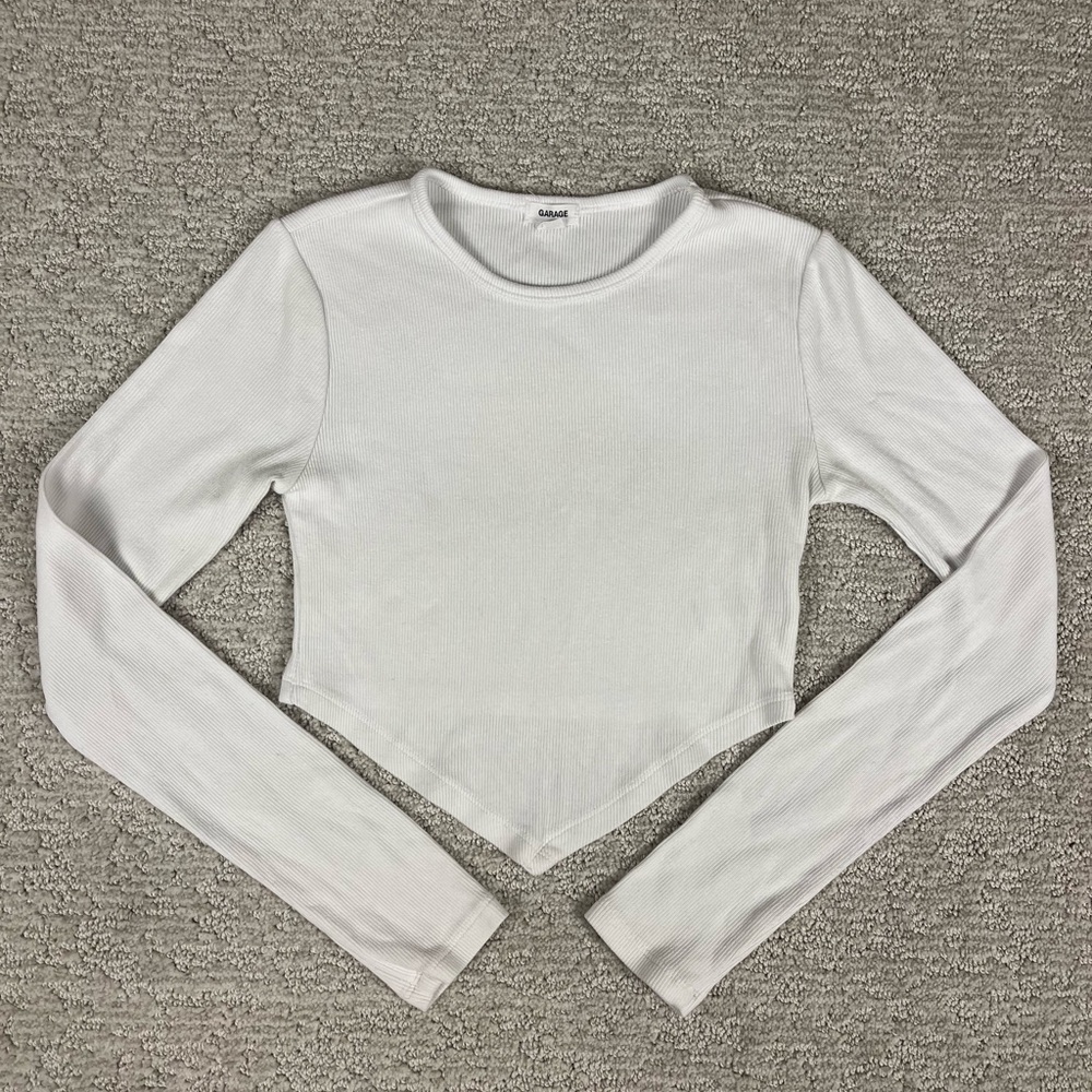 Garage White Long Sleeve Crop Top